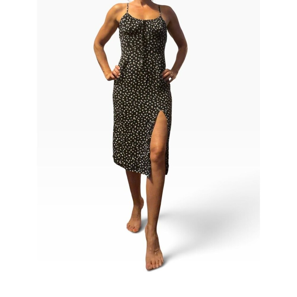 Aeropostale floral print spaghetti strap adjustable, high slit dress XS